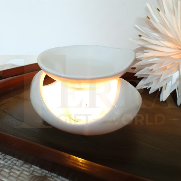 White Ceramic Aroma Diffuser – Diya Shape | Home & Office Fragrance - Image 3