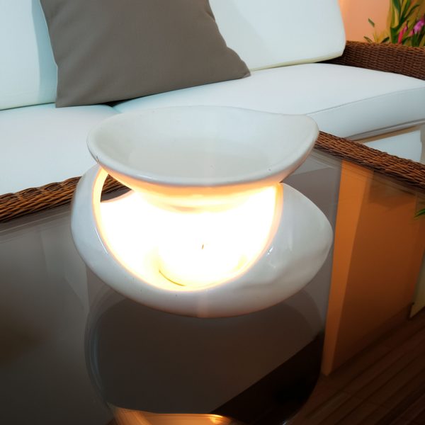 White Ceramic Aroma Diffuser – Diya Shape | Home & Office Fragrance - Image 2